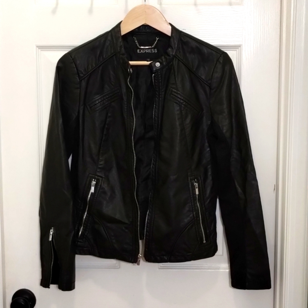 Women's Express Black Faux-Leather Moto Jacket